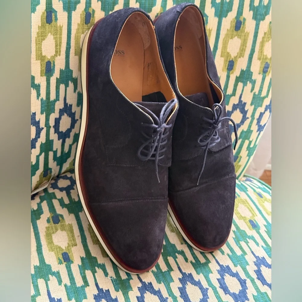 Hugo Boss Dark Blue Suede Oxfords
